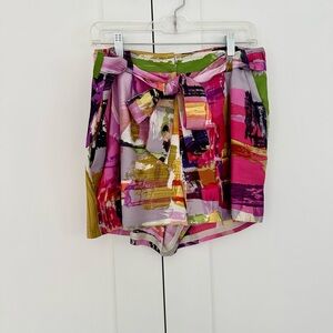 Ali Ro Multicolor Abstract Print Tie-Waist Silk Shorts